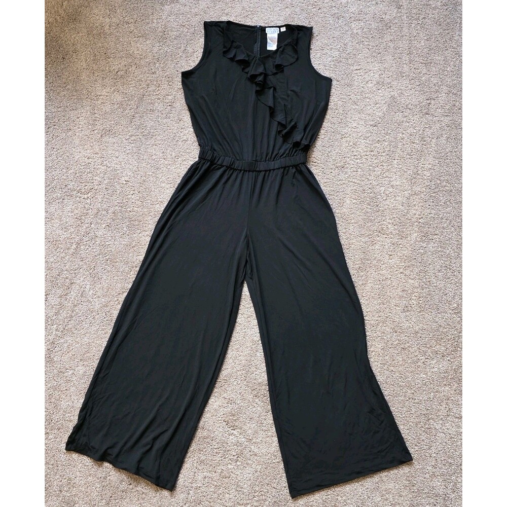 Joan Rivers Jumpsuit Sleeveless Jersey with Ruffle Black Sz M Ankle Reg READ